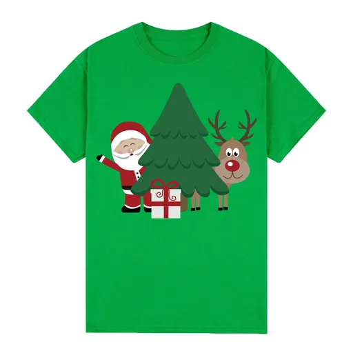 Christmas T-shirt 100% Cotton Funny Santa Design Green M