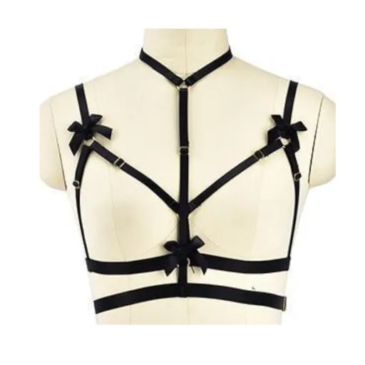 House Of Dasein Satin Body Harness For Women Fetish Clothing - Black - 3 Ribbon Upper