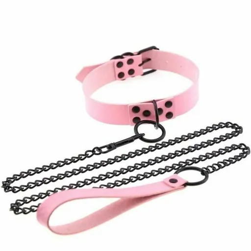 House Of Dasein Rivet Slave Collar With Leash Bdsm Bondage Pet Play Owned Submissive - Pink