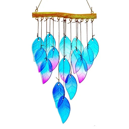 Outdoor wind chimes, colored glass leaf wind chimes, indoor and outdoor hanging decorations, garden wind chimes, windows, courtyard, backyard decorations