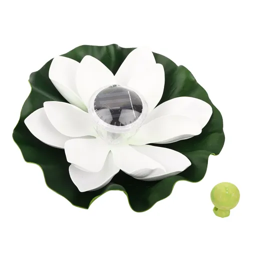 Waterproof Solar Power LED Color Changing Lotus Flower Floating Lamp Garden Colorful White