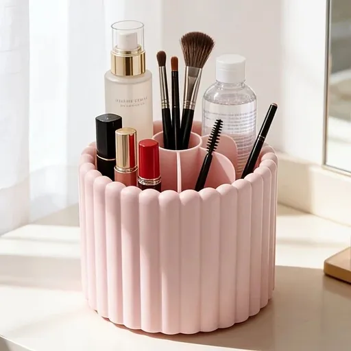 360-degree rotating makeup brush organizer, polished plastic material, no assembly required, no odor - makeup display case.PINK
