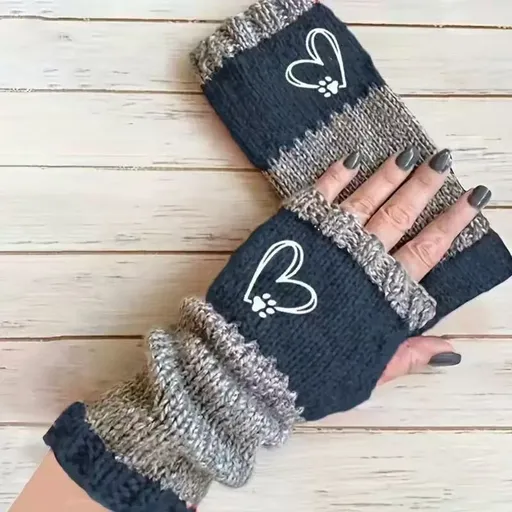 Stylish Half‑Finger Gloves Soft Spliced Knit Hand Palm Protective Gear 2 Pcs Heart Cyan Pattern Suitable for Christmas Gifting