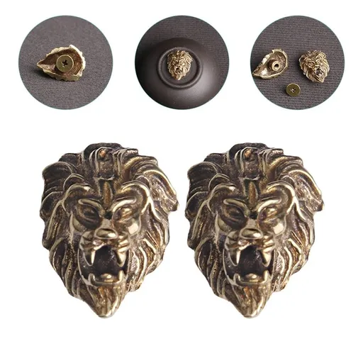 Lion Head Buttons Antique Brass Decorative Fasteners for Clothes 2Pcs
