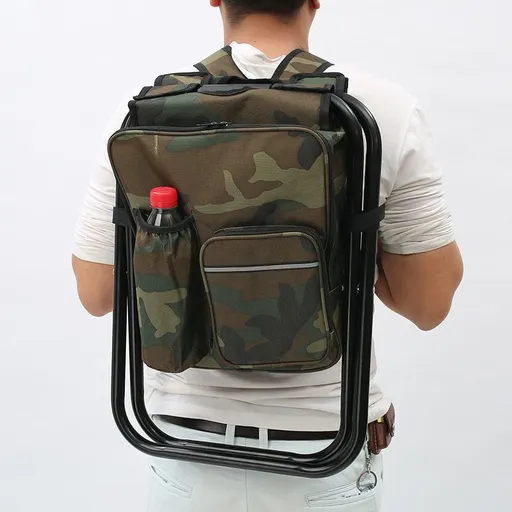 Camouflage Insulated Cooler Backpack Chair - Foldable Stool for Picnics & BBQ