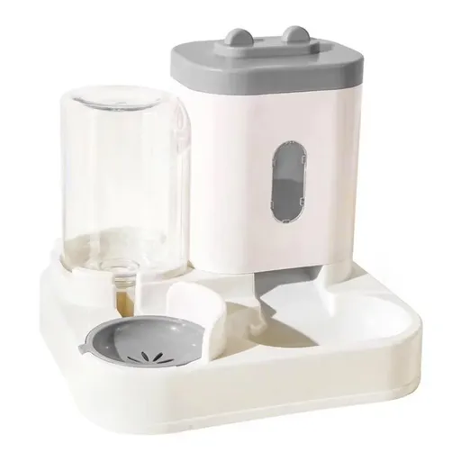 2in1 Pet Bowl Vertical Feeder and Drinker Cat Dog Bowl Water and Food in One - Grey