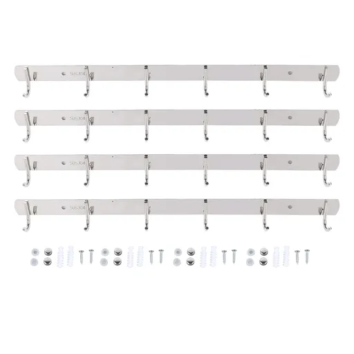 4 Pcs 6 Hooks Stainless Steel Cloak Hanger Wall Mounted Hanging Coat Rack for Laundry Rooms Entryways