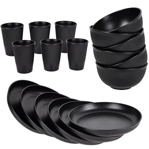 Wheat Straw Dinnerware Set Unbreakable Dinner Plates BPA-Free Dinnerware - Black - Size 01