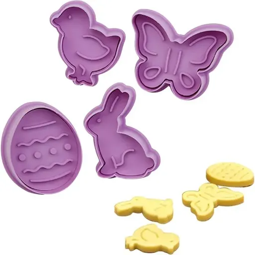 4 Pack Easter Cookie Cutters with 3D Stamps