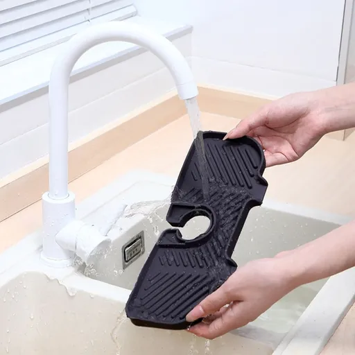 Silicone Faucet Handle Drip Catcher Tray Mat, Faucet Mat For Sinks, Kitchen Sink Area Water Splash Guard, Counter Protector & Drying Mat For Kitchen, Bathroom Or Rv