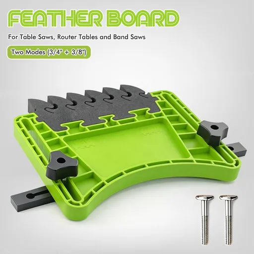 Woodworking Featherboard for Table Saw Router Table and Band Saw, Multi-Color Safety Pressure Board with Replaceable Soft Teeth and T-Slot Mounting Hardware for Precise Wood Feed Control (Green, 1PCS)