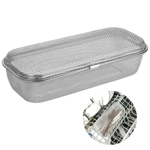 304 Stainless Steel Dishwasher Basket, Utensil Cutlery Storage Organizer, Kitchen Gadget Cleaning Drainer, Utensil Rectangular Mesh Drain for Small Items, 10.2" x 4.7" x 2.8