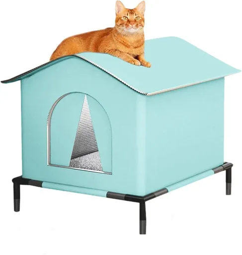 1 Pack Waterproof Insulated Outdoor Cat House for Homeless Cats and Small Animals, 36 x 36 x 36cm, Blue