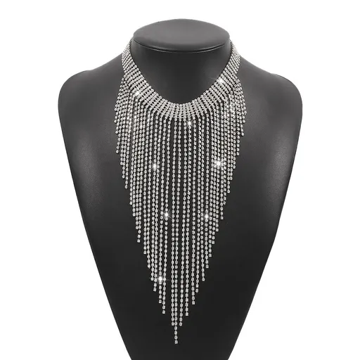 Tassel Collar Statement Necklace Jewelry Suit Fashion Women Sexy Rhinestone Bib Choker Necklace Tassel Long Chain Necklace
