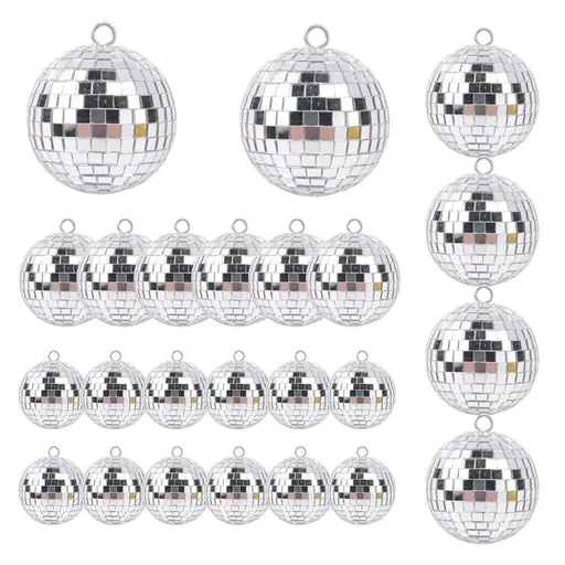 24 Pcs Mirror Disco Ball Hanging, Glass Decor, Party Decorations, for Holiday Decor with Rope