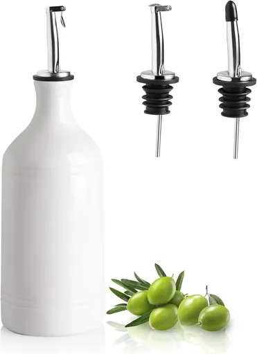 Ceramic Olive Oil Dispenser Bottle, Opaque Oil Cruet Protects Oil to Reduce Oxidation, Suitable for Storage Oil, Vinegar, Coffee Syrups & Other Liquids, Pack of 1, 15.5 Fl Oz (White)