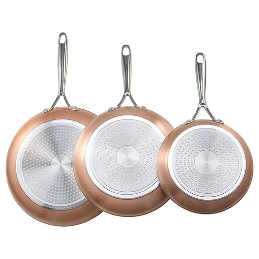 Frying Pan Skillet, Aluminum Egg Fry Pans, 3 Piece (200, 270, 300 mm), Nonsitck Ceramic Heavy-Duty Skillets with Heat-Resistant Handle, Chef's Cookware, for Oven, Gas, Electric, Induction, Grey