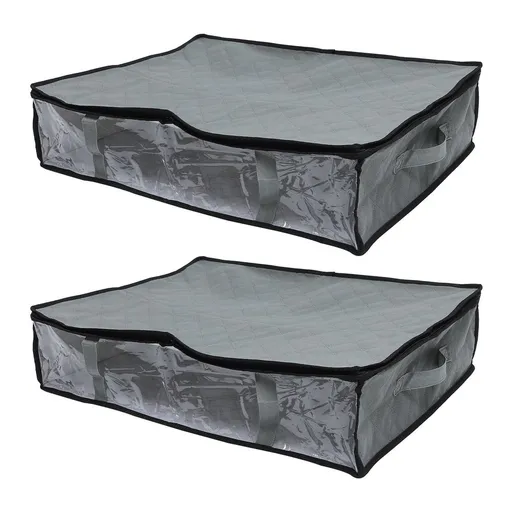 2Pcs Thickened Quilt Storage Organizers Grey Non-Woven Fabric with Handles and Window