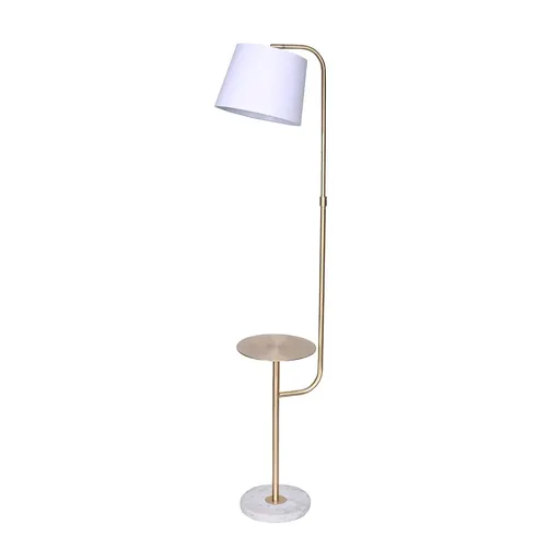 Sarantino Brushed Brass Floor Lamp with Built-in Metal End Table Marble Base Foot Switch Standing Light