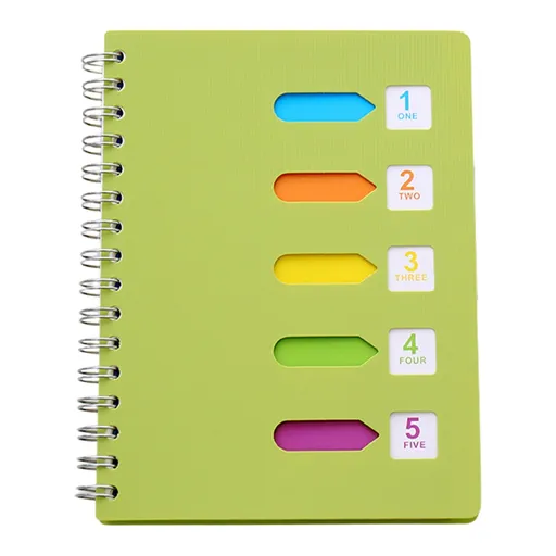 5 Subject Spiral Notebook, College Ruled A5 Notebook with Removable Divider Tabs and 220 Pages for Notes, Light Green, 5 x 7 in