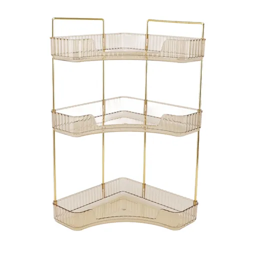 3 Tier Makeup Shelf Organizer Easy Access Aesthetic Corner Bathroom Countertop Organizer for Cosmetics Skincare Amber