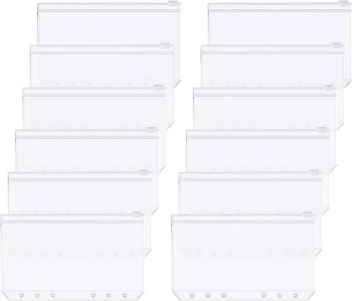 12 money envelopes with 6 holes for A6 size - Budget sleeve for receipts - Storage accessories with binding spine - Savings accessories