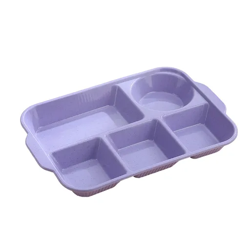 Unbreakable Divided Plates, 5-Compartment Wheat Straw Tray Divided Food Plates Lunch Trays Section Plates for Kids Adults, Microwave Dishwasher Safe, BPA Free Purple