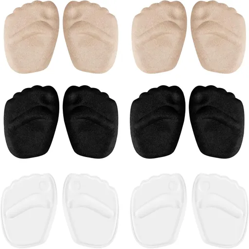 6 Pairs Metatarsal Pads for Women, Forefoot Cushion Inserts for Women Shoes, Non-Sliding Insole Pads for Open Toe Shoes, Ball of Foot Cushions, Shoe Filler, Reduce Foot Slip