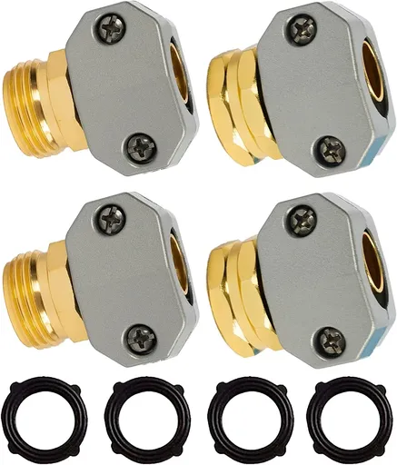 Garden Hose Repair Kit Aluminum Alloy Male and Female End Mender Fittings for 5/8 and 3/4 Inch Hoses, Aluminum Construction