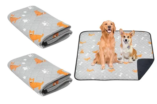 2Pcs Washable Pet Dog Training Pee Pad Reusable Absorbent Cushion Pet Pee Mat-Light Gray M