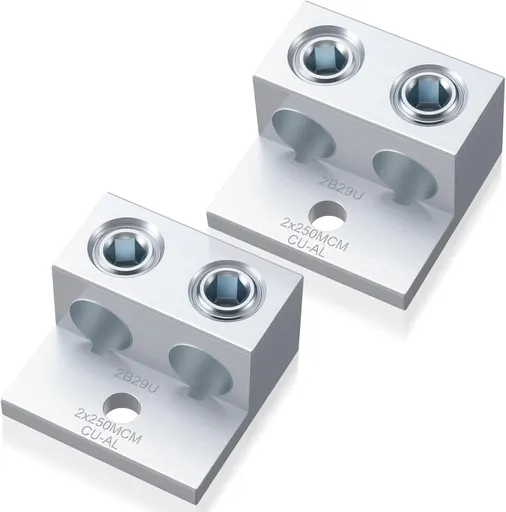 2 Pieces Dual Aluminum Ground Lug Dual Rated Double Wire Barrel Aluminum Mechanical Lug (250 Mcm-6sol)