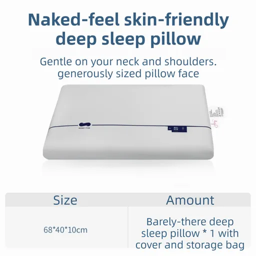 Grey Deep Sleep Slow Rebound Memory Foam Pillow with Washable Cover and Storage Bag - Broad Surface and All-Around Neck Support, 68 x 40 x 10 cm for Back and Side Sleepers