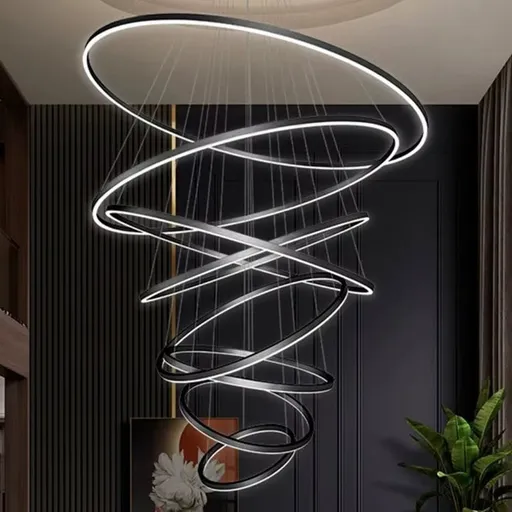 BAMDECOR A18815 Nordic Home Decor Dining Room Pendant lamp lights Ceiling Lamp Hanging Light Chandelier Lamps (8 Rings-Black)