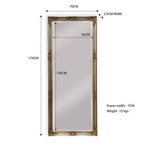 French Provincial Ornate Mirror - Champagne - Medium 70cm x 170cm