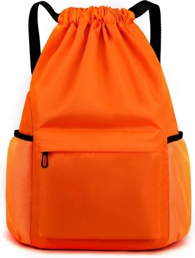 Waterproof Drawstring Gym Bag with Wet Dry Compartment, Lightweight Sports Backpack for Yoga, Dance and Travel, Orange, Small, 41.9 cm