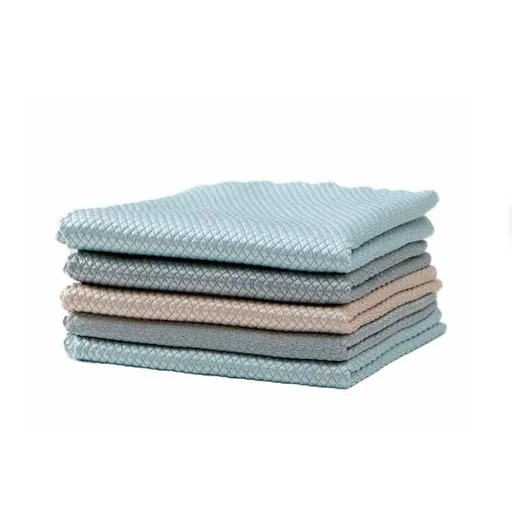 5X Fish Scale Microfiber Cleaning Cloth Dish Washing Glass Wipe Reusable Kitchen - 5Pcs-30cm*40cm