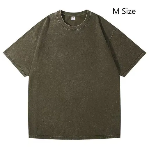 Thick Retro Washed Cotton T‑Shirt Unisex Daily Wear Ideal Christmas Gifting Option Army Green Size M