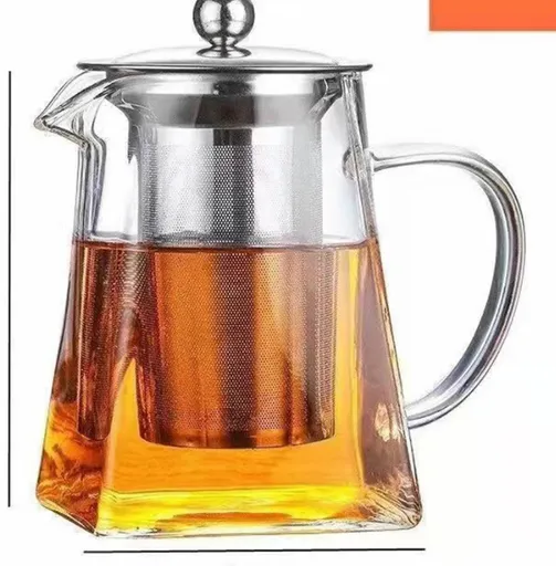 550ml Heat Resistant Glass Teapot with 304 Stainless Steel Infuser Thickened Square Base Loose Leaf Tea Maker for Home Office