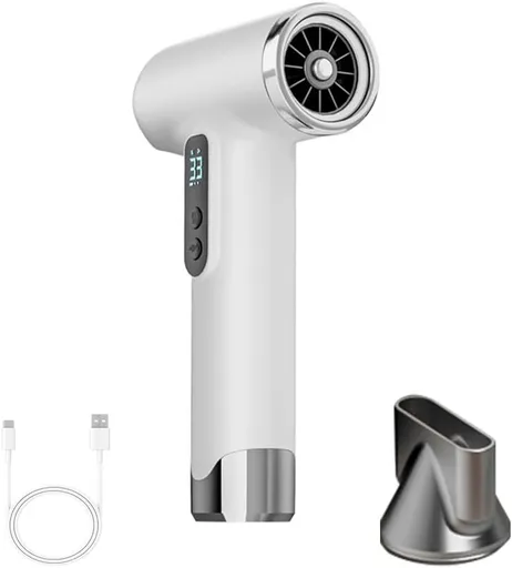 Rechargeable Cordless Handheld Hair Dryer with LED Temperature Display, Portable USB Wireless Mini Blow Dryer for Travel Camping Home Use（White）