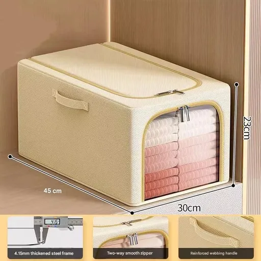 Khaki 31L Slim Foldable Clothes Storage Box Large Capacity Fabric Wardrobe Organiser with Clear Window Dustproof