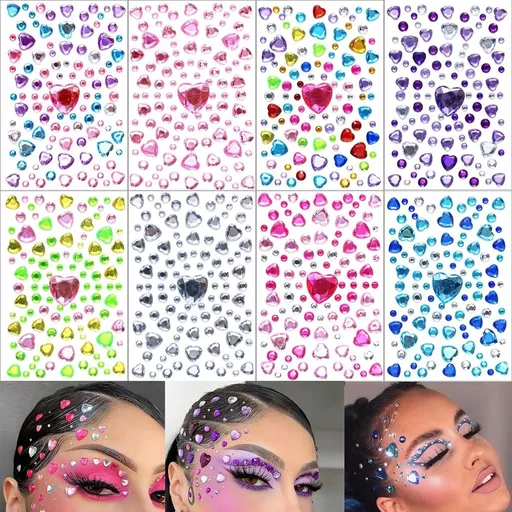 Heart Rhinestones Stickers Self Adhesive Flat-Back Acrylic Heart Gems Jewels Stickers for Makeup Body Eye Nail Hair Rhinestones, Wedding Valentine's Day Decor DIY Craft