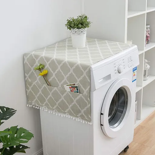 55 x 130cm /22 "x 51" Geometric Washing Machine Refrigerator Dust Cover, Multi-Purpose Household Cotton Linen Dust Microwave Cover