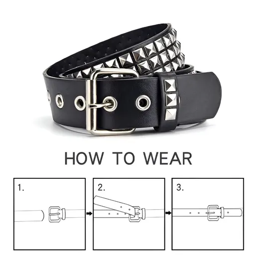 Women Men Pu Leather Studded Belt,Metal Punk Rock Rivet Belt with Bright Pyramid Studded