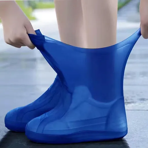 1 Pair Reusable Silicone Waterproof Shoe Covers, Non Slip Rain Overshoes for Men and Women, Thickened Protection for Walking, Blue