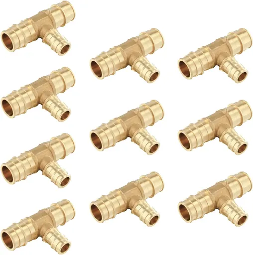 (Pack of 10) Pex A Full Flow Expansion Brass Fittings 3/4"x 3/4"x 1/2" Reducing Tee ONLY For Pex-A Tubing Connection, ASTM F1960,(PEX1960120)