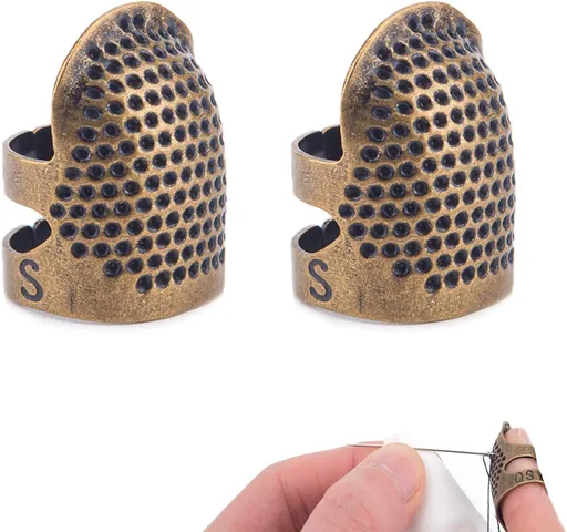 Thimbles for Hand Quilting Sewing Finger Protectors for Sewing Adjustable Metal Sewing Thimbles for Fingers Hand Embroidery Needlework Quilting Craft DIY Sewing Tools (Size S, 2 Pcs)