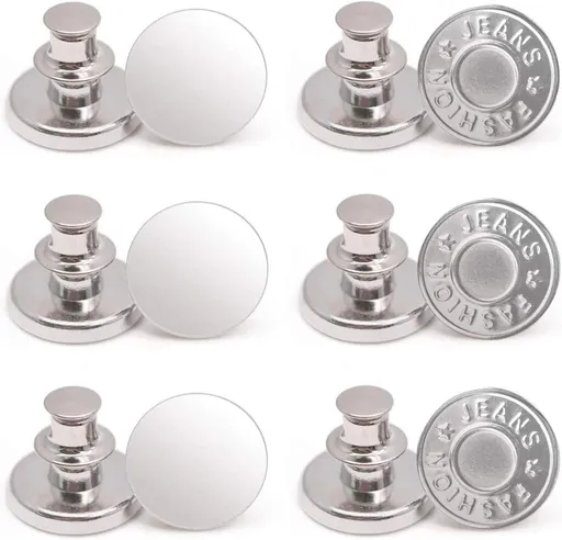 12 Sets Button Pins for Jeans, No Sew Jean Buttons Replacement,Removable Adjustable Instant Extender or Reduce Any Pants Waist (Silver)