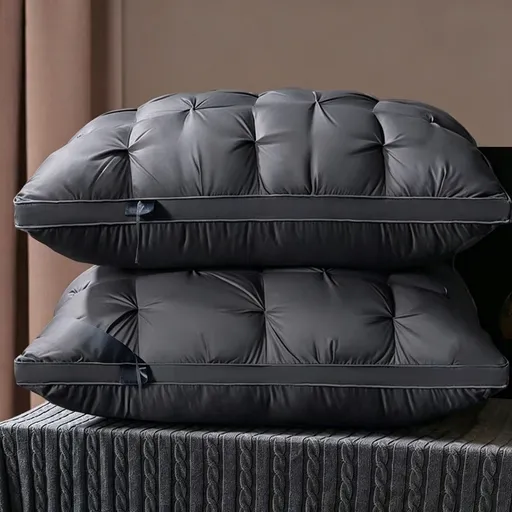 Twisted Dark Grey Low Loft Pillow Pair | 750g Per Piece | Feather Velvet Fill Hotel-Quality Neck Support Pillow Set, Christmas Deep Sleep Gift for Cervical Pain Relief
