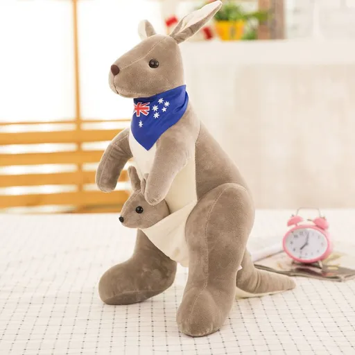 Jue Bei Kangaroo Plush Toy 35cm Gray blue scarf 55cm