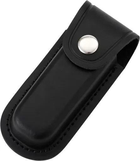 Pocket Knife Sheath, 4" Folding Pocket EDC Knife Case, Portable Pouch Knife Leather Holster with Snap Closure and Belt Loop, Accessory for Outdoor Climbing, Camping, Cycling and Hiking, Black